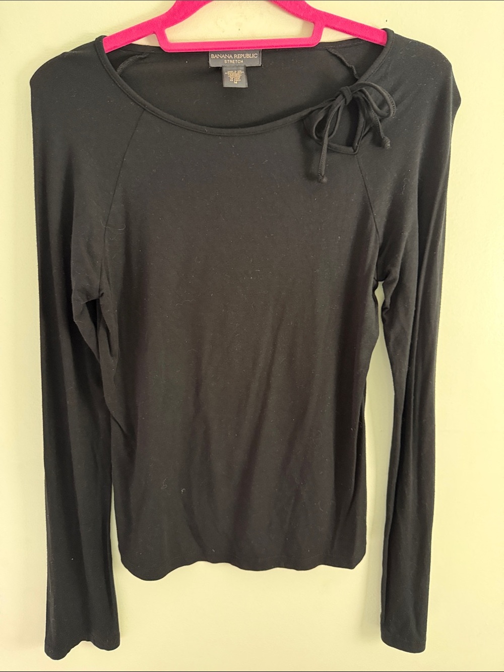 Banana Republic Stretch Black Tie Neck Long Sleeve Shirt M